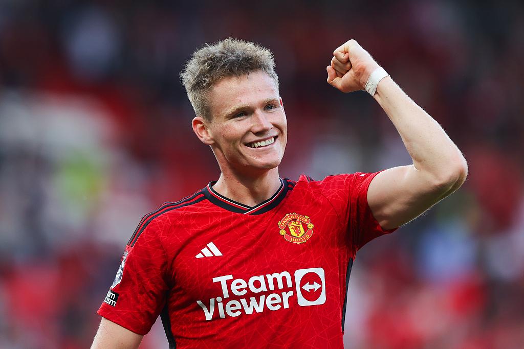 Scott McTominay of Manchester United reacts after scoring the winner during their clash with Brentford at Old Trafford in Manchester, England, October 7, 2023. /CFP