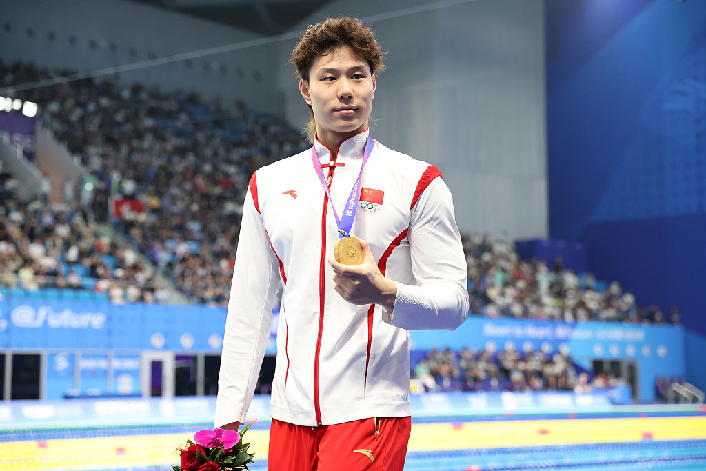 China's Qin Haiyang after the men's 50m breaststroke final at the 19th Asian Games in Hangzhou, Zhejiang Province, China, September 29, 2023. /CFP