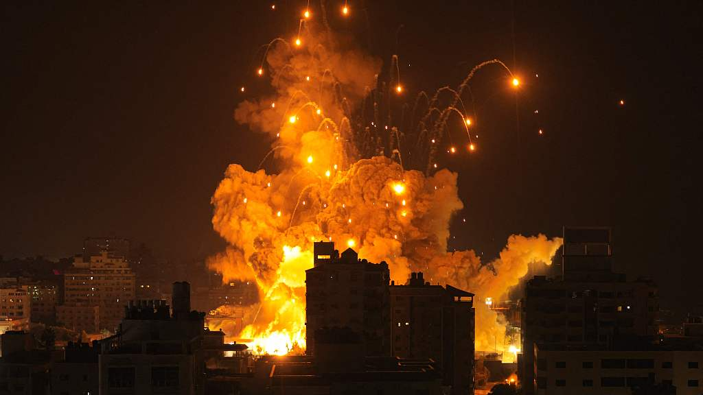 A missile explodes during an Israeli air strike in Gaza, October 8, 2023. /CFP