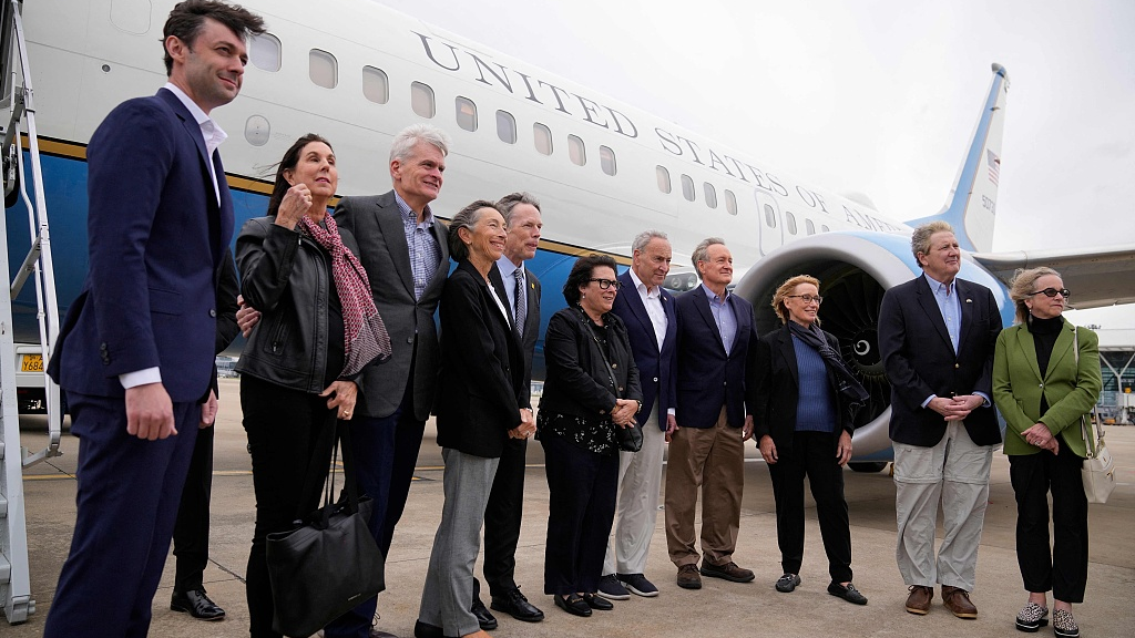 U.S. Senate Majority Leader Chuck Schumer, U.S. Senator Mike Crapo and other members of the delegation arrive at Shanghai Pudong International Airport in Shanghai, east China, October 7, 2023. /CFP