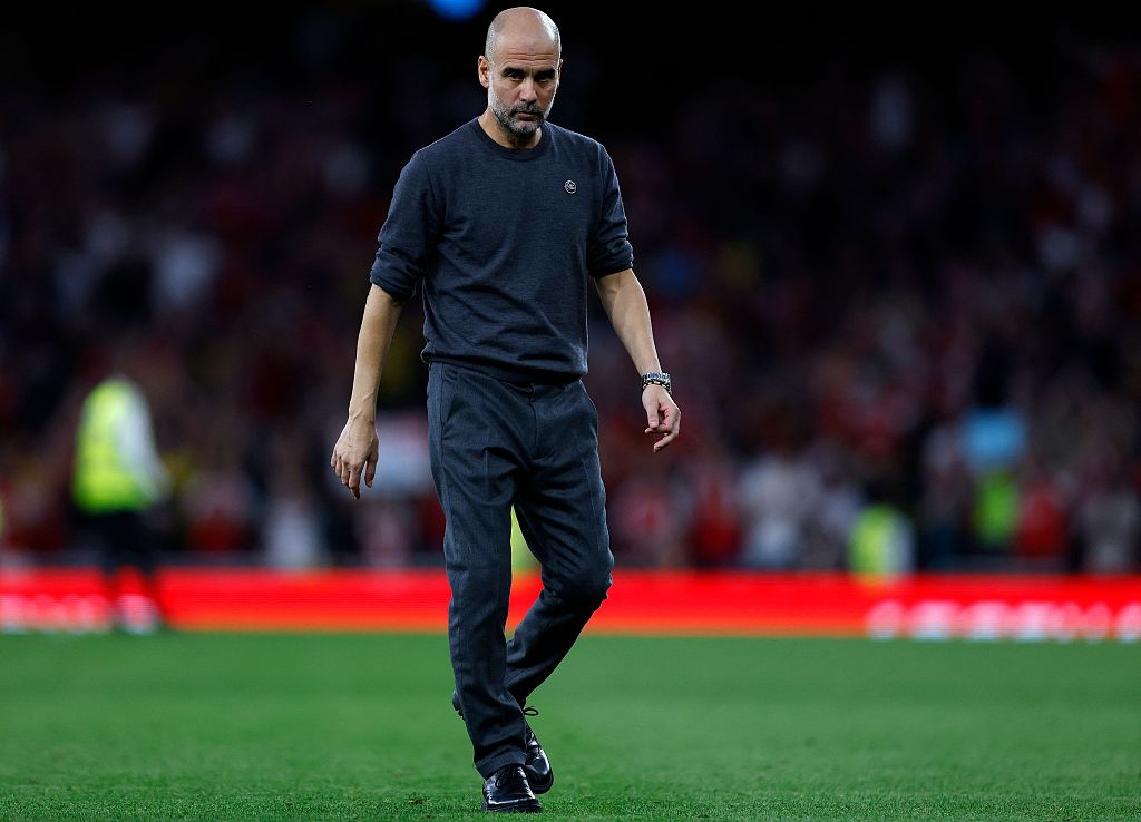 Pep Guardiola, manager of Manchester City, is seen after the 1-0 loss to Arsenal in the Premier League game at the Emirates Stadium in London, England, October 8, 2023. /CFP