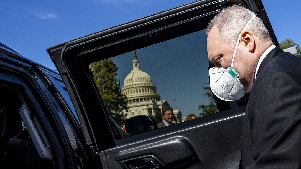 The Dome of the U.S. Capitol Building is visible as House Majority Leader Steve Scalise leaves a meeting of House Republicans after they voted for him to be the next Speaker of the House on Capitol Hill, Washington D.C., U.S., October 11, 2023. /CFP
