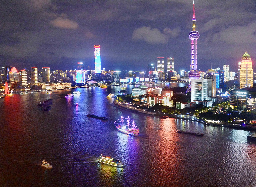 Night view of Shanghai Municipality, east China. /CFP