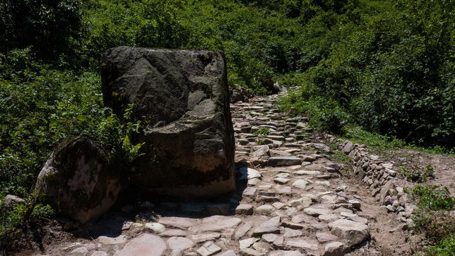 A restored section of ancient Tea Horse Road of Daxiangling in Yingjing County, southwest China's Sichuan Province, May 25, 2020. /Xinhua