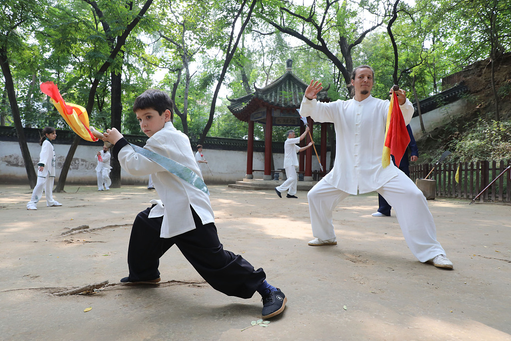 South American practitioners of Chen-style Tai Chi practice martial arts on October 10, 2023, in Chenjiagou, Jiaozuo, Henan Province. /CFP