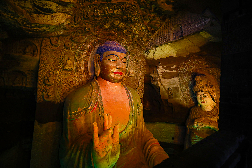A photo taken on July 24, 2023 shows a Buddha statue at the Dafosi Grottoes, or the Grottoes of the Giant Buddha Temple, in Xianyang, Shaanxi Province. /CFP