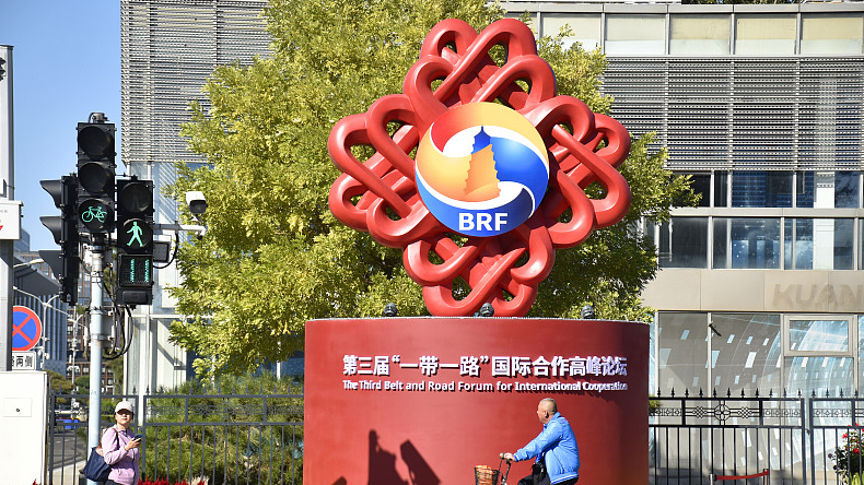 Decorations welcome the upcoming Belt and Road Forum in Beijing