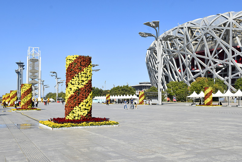 Street decorations are seen near the National Stadium in Beijing, October 14, 2023. /CFP