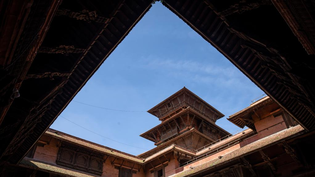 A view of the nine-storey Basantapur Palace complex after the restoration in Kathmandu, Nepal, July 15, 2022. /Xinhua