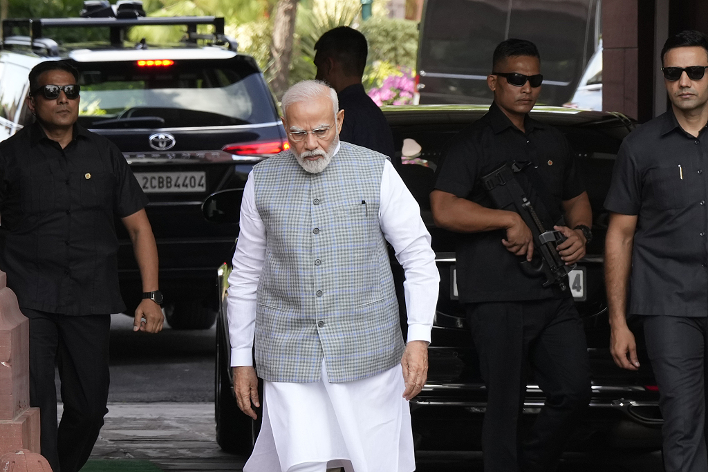 Narendra Modi, prime minister of India, arrives for a five-day special session of Parliament in New Delhi, India, September 18, 2023. /CFP