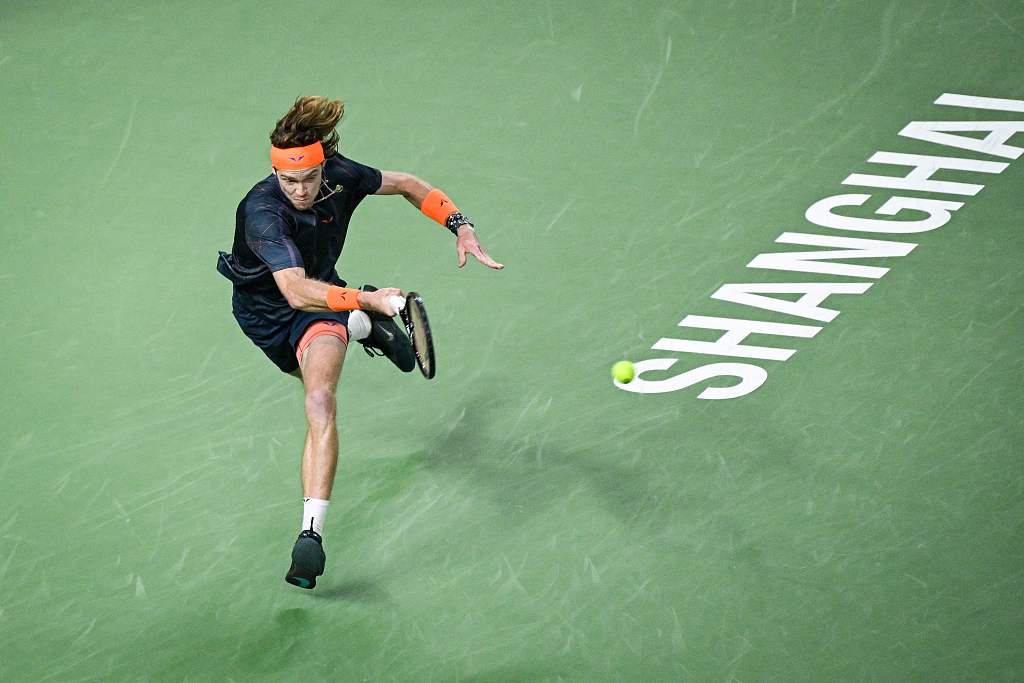 Andrey Rublev in action during the ATP Shanghai Masters final in Shanghai, China, October 15, 2023. /CFP