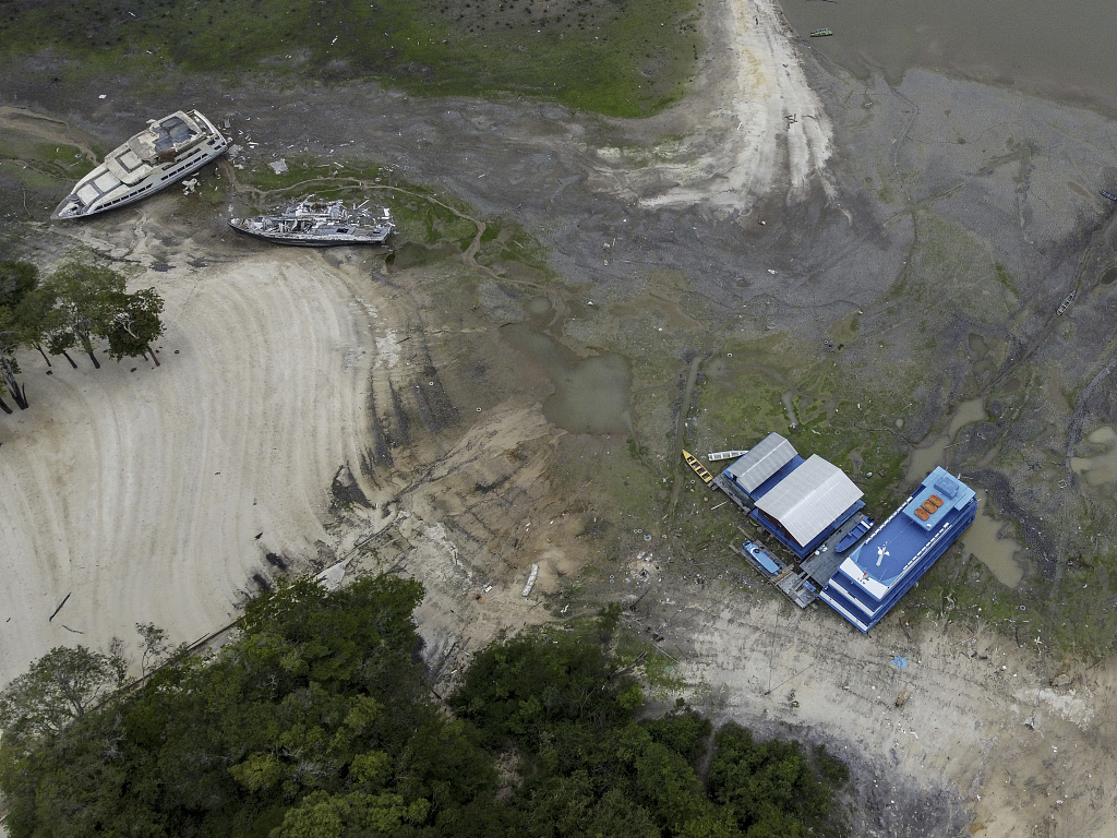 Prainha, a location known for its boat traffic and large volume of water, is one of the places that has been suffering from the historic drought in the State of Amazonas in Brazil's Taruma Acu region, October 16, 2023. /CFP
