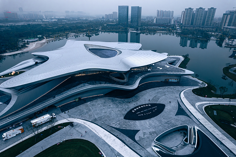 The photo, taken on October 16, 2023, shows the futuristic exterior of the Chengdu Science Museum, the venue for the 81st World Science Fiction Convention, in Chengdu City, Sichuan Province. /CFP