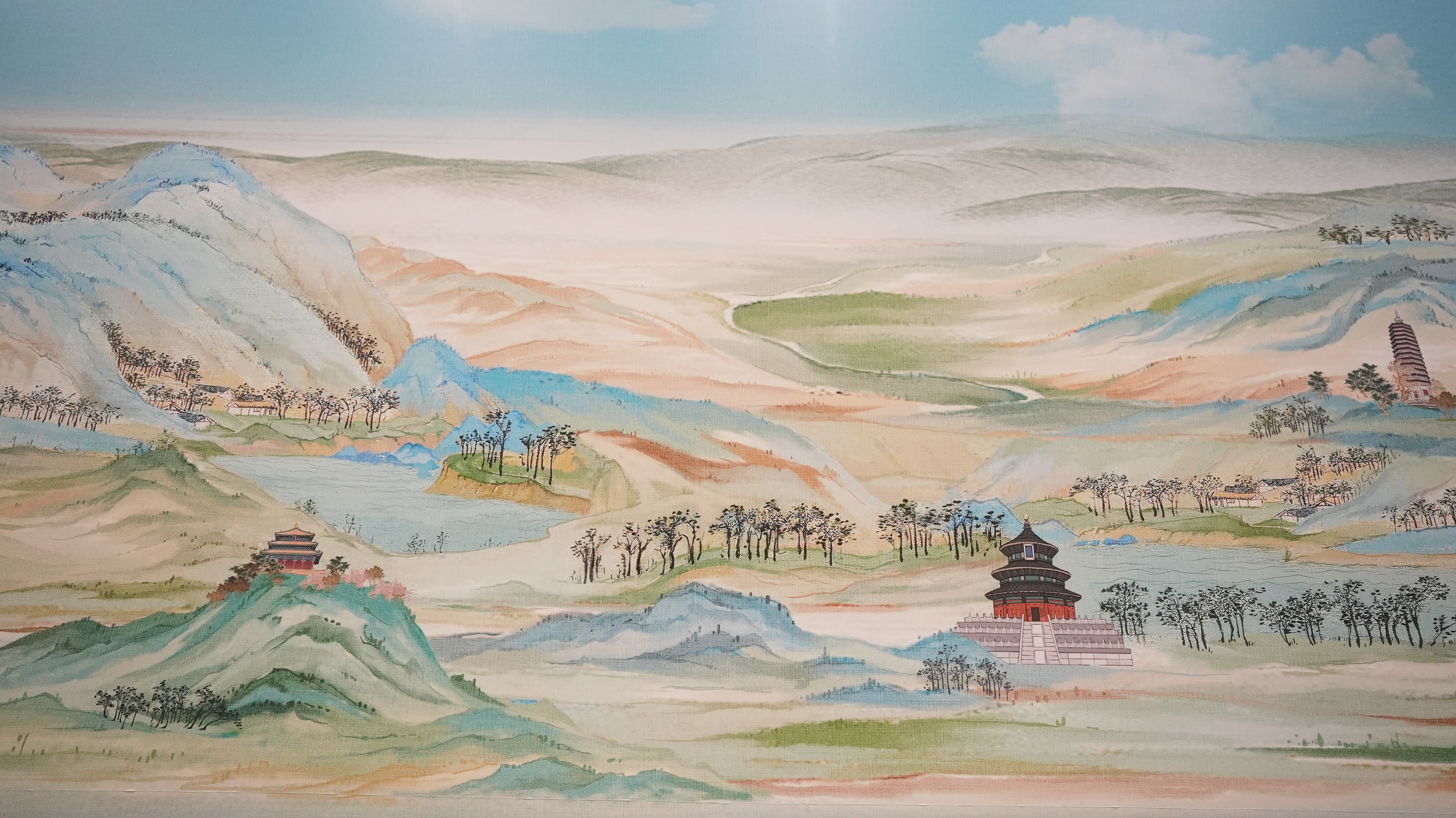 A wall painting featuring silk road cultural elements at the National Convention Center in Beijing, China, October 17, 2023. /CGTN