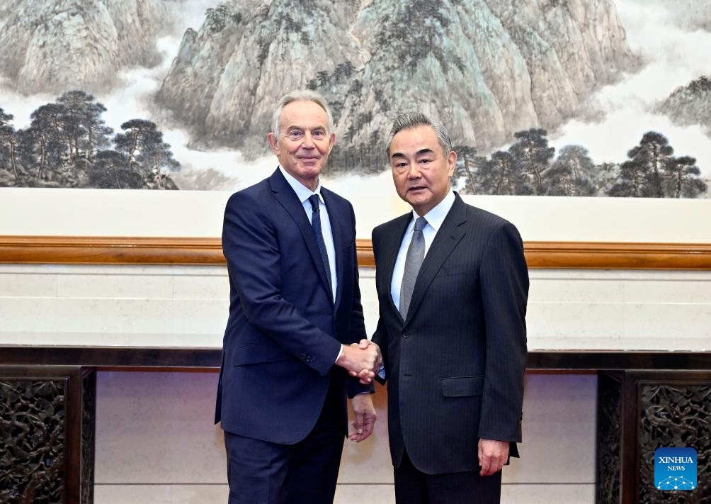 Wang Yi (R), a member of the Political Bureau of the Communist Party of China (CPC) Central Committee and director of the Office of the Foreign Affairs Commission of the CPC Central Committee, meets with former UK Prime Minister and former Labour Party leader Tony Blair in Beijing, China, October 16, 2023. /Xinhua