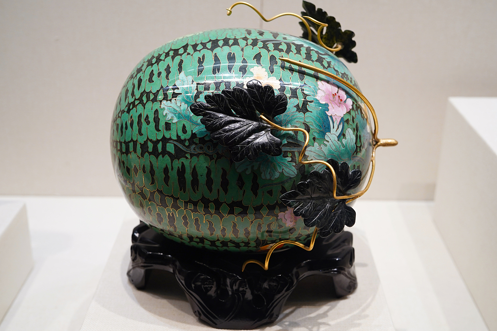 Photo shows cloisonne art displayed at the Cloisonne Art Museum of China in Beijing, on August 6, 2023. /CFP