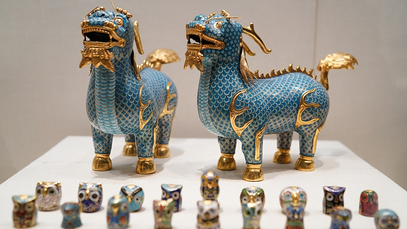 Photo shows cloisonne art displayed at the Cloisonne Art Museum of China in Beijing, on August 6, 2023. /CFP