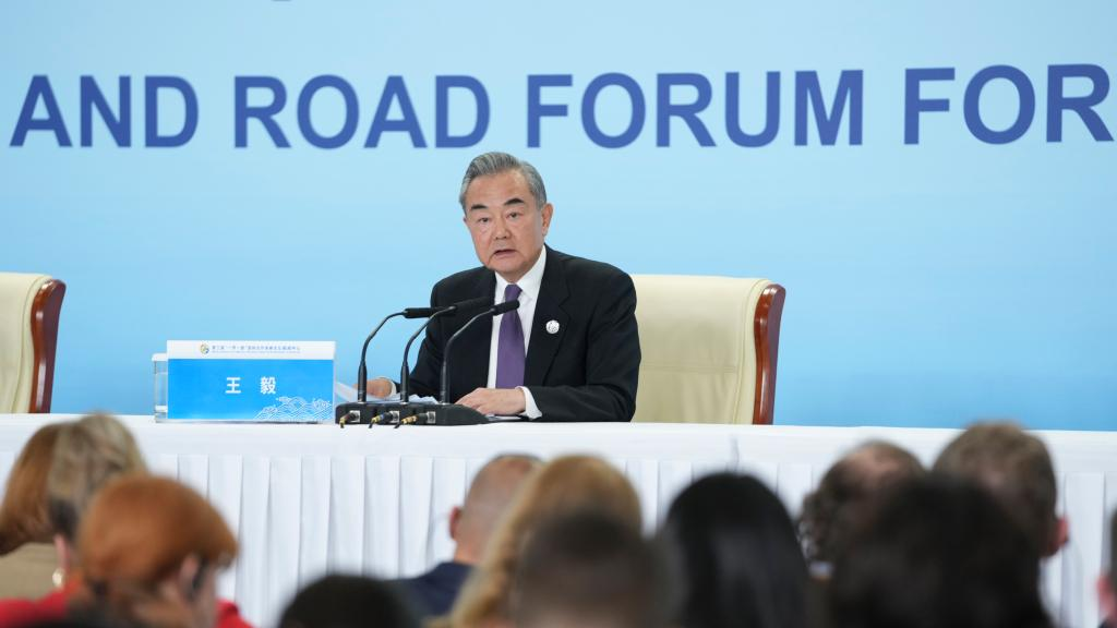 Chinese Foreign Minister Wang Yi, also a member of the Political Bureau of the Communist Party of China Central Committee, attends a press conference of the third Belt and Road Forum for International Cooperation in Beijing, capital of China, October 18, 2023. /Xinhua