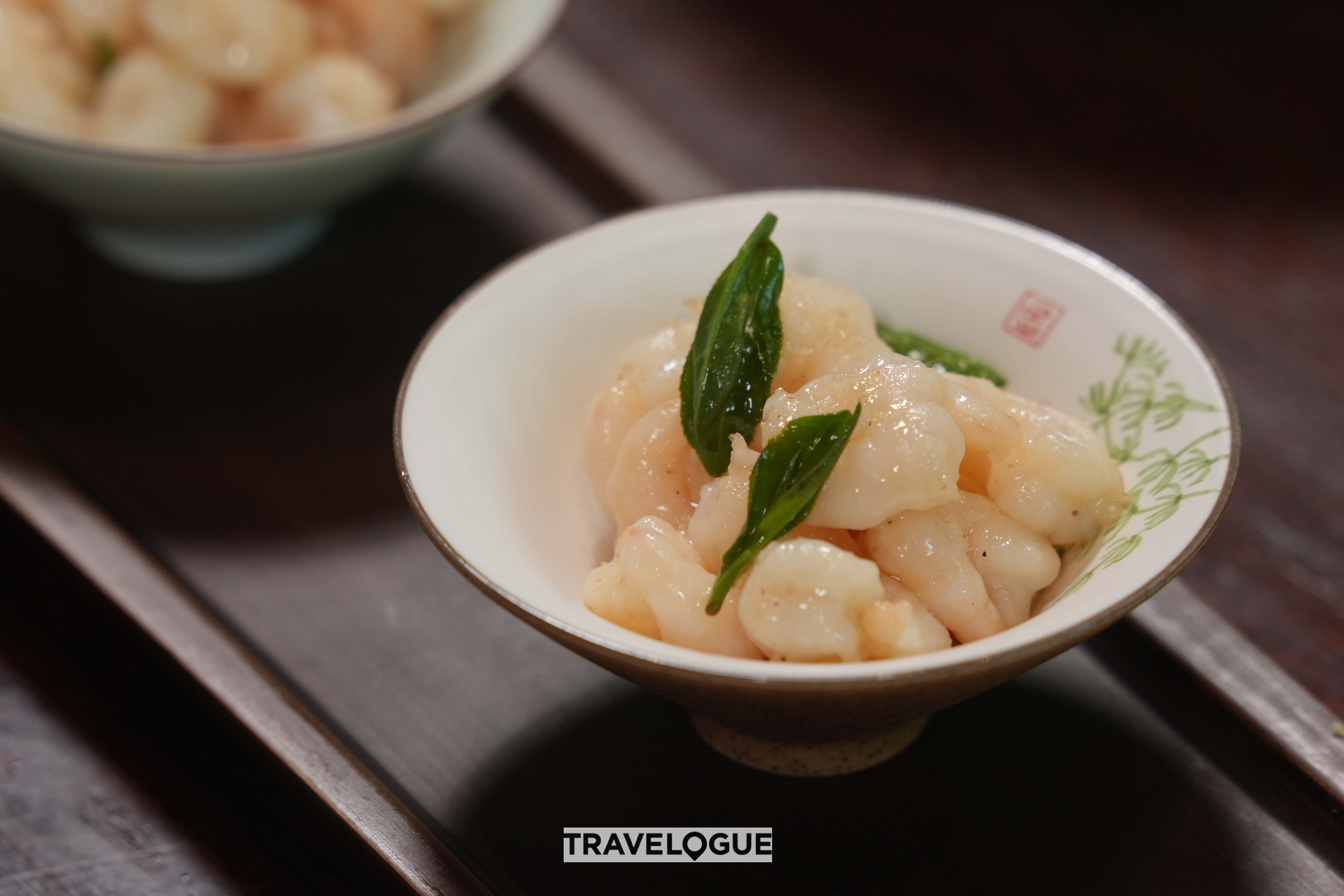 A dish of Longjing tea-infused shrimp is served at the Dragon Well Manor in east China's Hangzhou. /CGTN