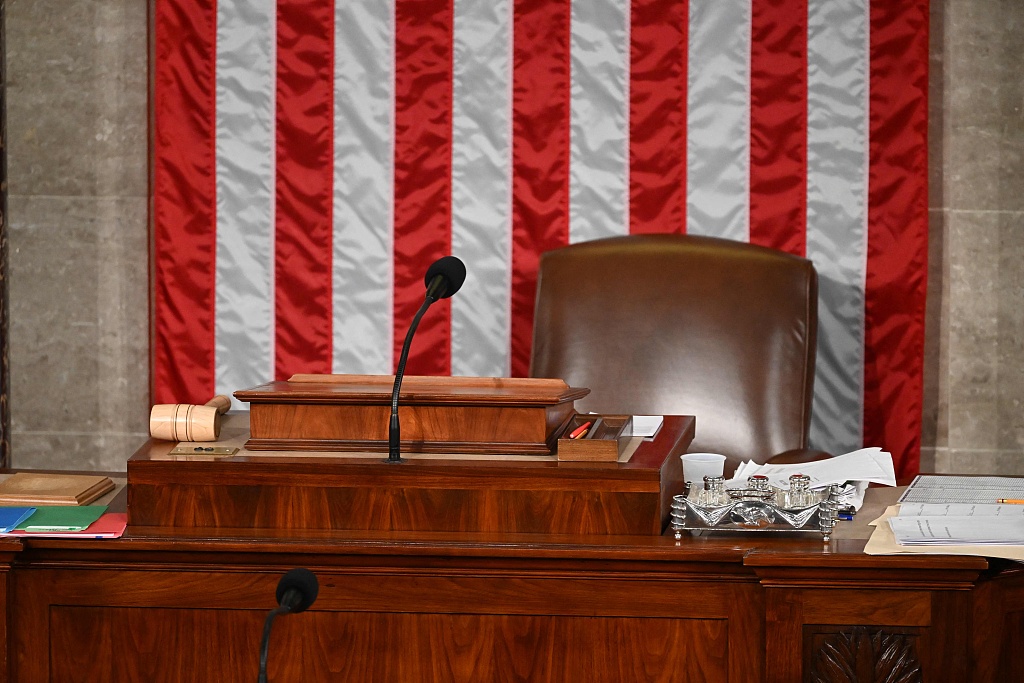 The seat of the Speaker of the United States House of Representatives stands empty as the House continues voting for a new speaker at the U.S. Capitol in Washington, D.C., October 17, 2023. /CFP