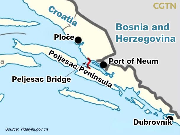 China and the EU financed the construction of the Croatian Peljesac Bridge, which connects two parts of the Croatian coast divided by a small part of the territory of Bosnia and Herzegovina.  /CGTN