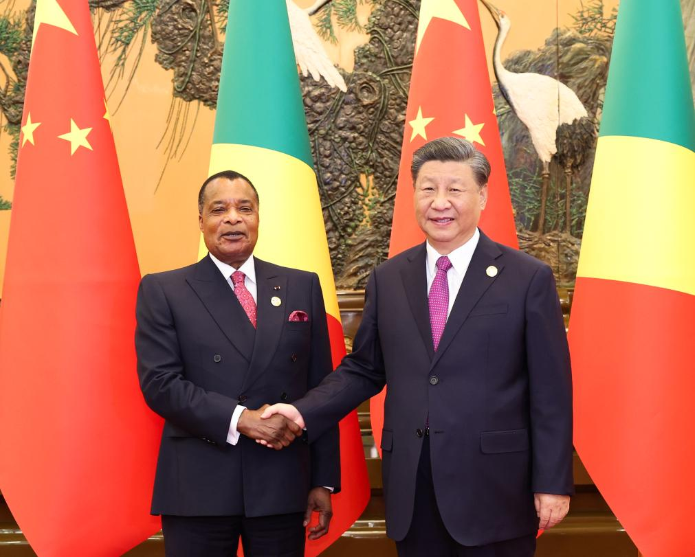 Chinese President Xi Jinping meets with President of the Republic of the Congo Denis Sassou Nguesso, who is in Beijing for the third Belt and Road Forum for International Cooperation, at the Great Hall of the People in Beijing, capital of China, October 19, 2023. /Xinhua