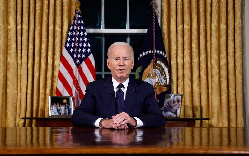 U.S. President Joe Biden addresses the nation on the Israeli-Palestinian conflict and the Russia-Ukraine conflict from the Oval Office of the White House in Washington, D.C., U.S. October 19, 2023. /CFP