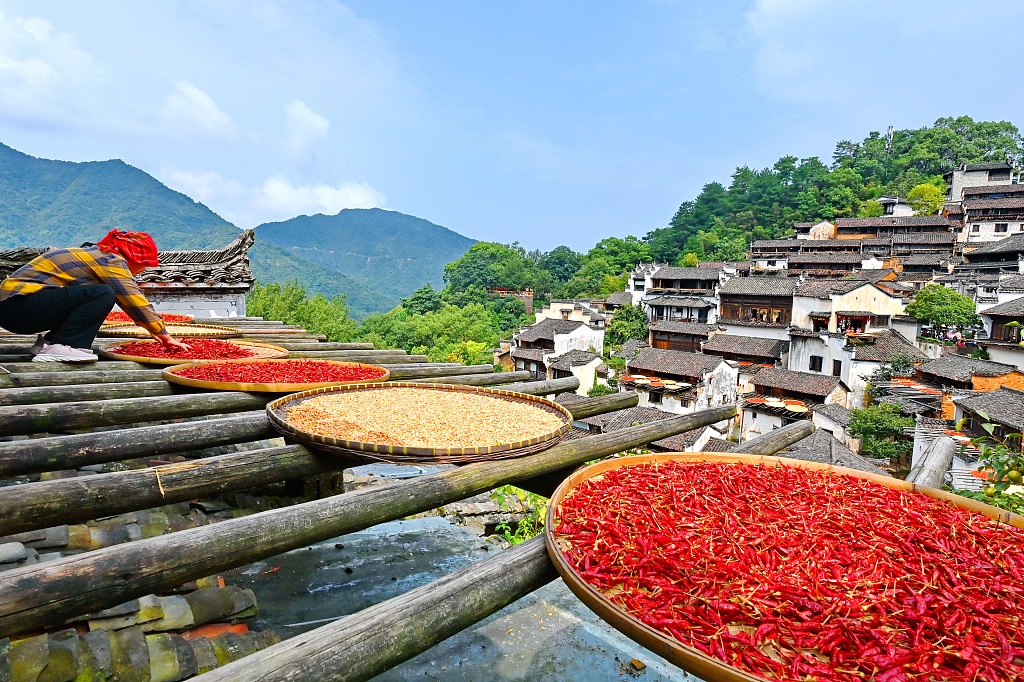 Photo taken on October 18, 2023 shows Huangling Village in Jiangxi Province is a bustling rural attraction. /CFP