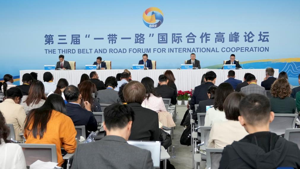 The first press briefing in the Media Center of the third Belt and Road Forum for International Cooperation is held at the China National Convention Center in Beijing, capital of China, October 16, 2023. /Xinhua
