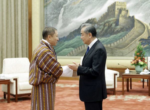 Wang Yi (R), a member of the Political Bureau of the Communist Party of China Central Committee and Chinese foreign minister, holds talks with Bhutanese Foreign Minister Tandi Dorji in Beijing, China, October 23, 2023. /Chinese Foreign Ministry