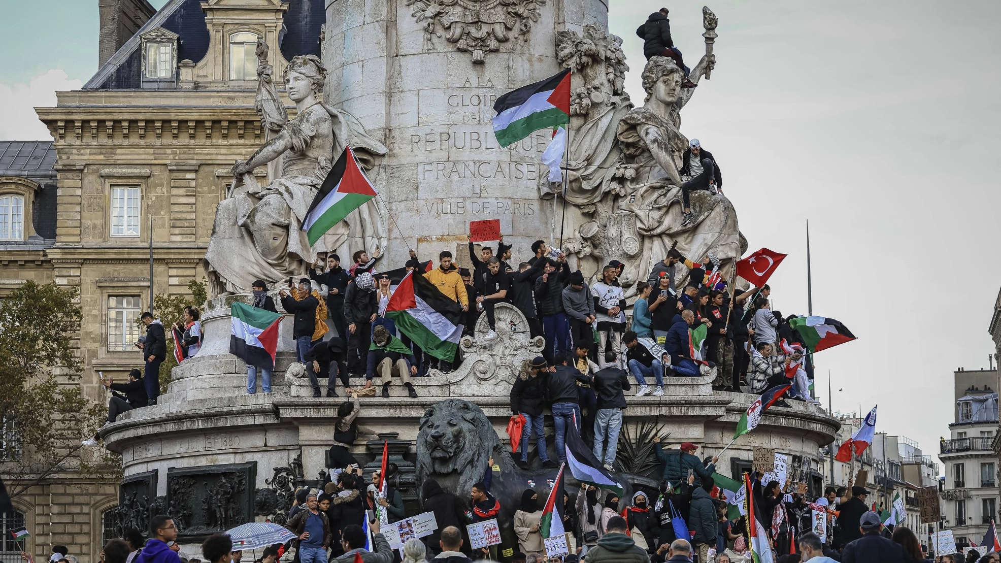 Protesters take part during a demonstration organized by the 