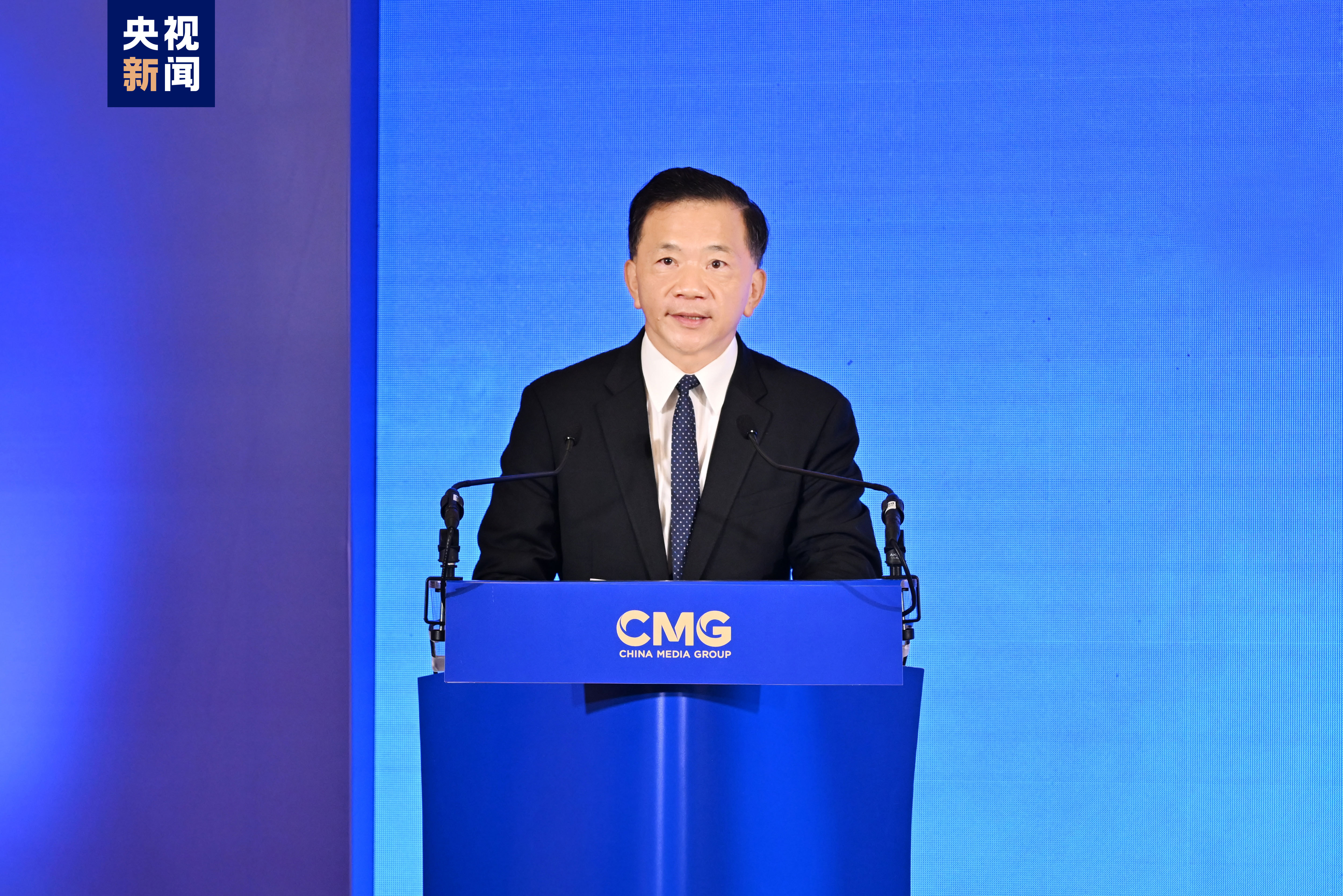 Shen Haixiong, the President of CMG, gave a speech on the ceremony. /CMG