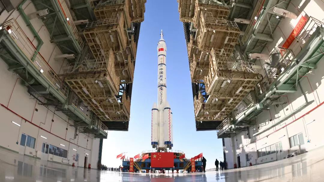 The Shenzhou-17 manned spaceship and a Long March-2F carrier rocket at the launching area, northwest China's Jiuquan Satellite Launch Center, October 19, 2023. /China Manned Space Agency