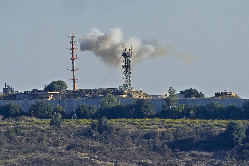 Smoke rises from inside an Israeli army position which was hit by Hezbollah fighters as seen from Tair Harfa village, a Lebanese border village with Israel, south Lebanon, October 20, 2023. /CFP