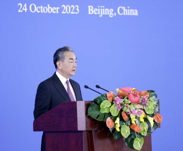Wang Yi, a member of the Political Bureau of the Communist Party of China (CPC) Central Committee and director of the Office of the Foreign Affairs Commission of the CPC Central Committee, addresses an international symposium on China's neighborhood diplomacy in Beijing, China, October 24, 2023. /Chinese Foreign Ministry