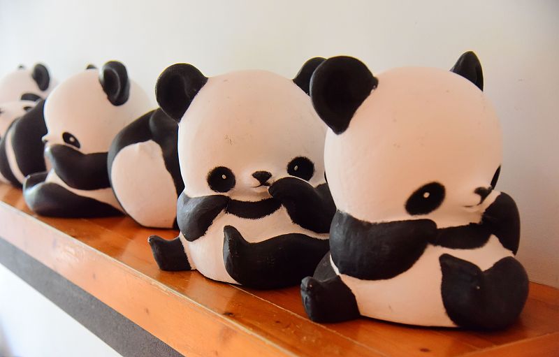 Paper sculptures of giant pandas are displayed at the Han Meilin Art Museum in Hangzhou City, Zhejiang Province, October 24, 2023. /CFP