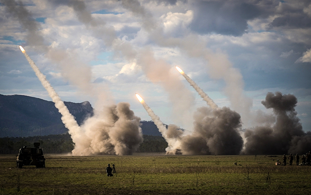 A missile is launched from a United States military HIMARS system during joint military drills at a firing range in northern Australia as part of Exercise Talisman Sabre, the largest combined training activity between the Australian Defense Force and the United States military, in Shoalwater Bay, Queensland, Australia, July 22, 2023. /CFP