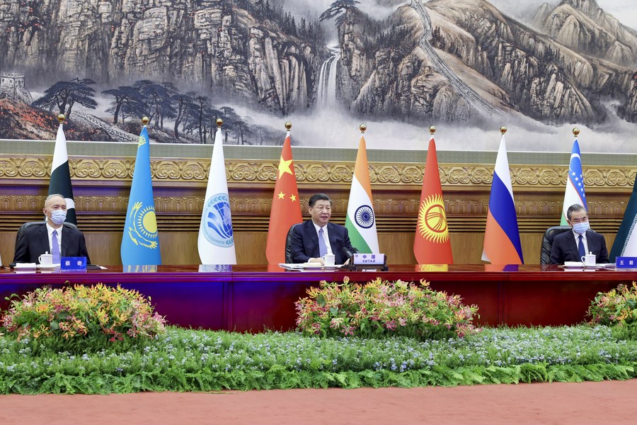 Chinese President Xi Jinping addresses the 23rd meeting of the Council of Heads of State of the Shanghai Cooperation Organization (SCO) via video conference from Beijing, capital of China, July 4, 2023. /Xinhua