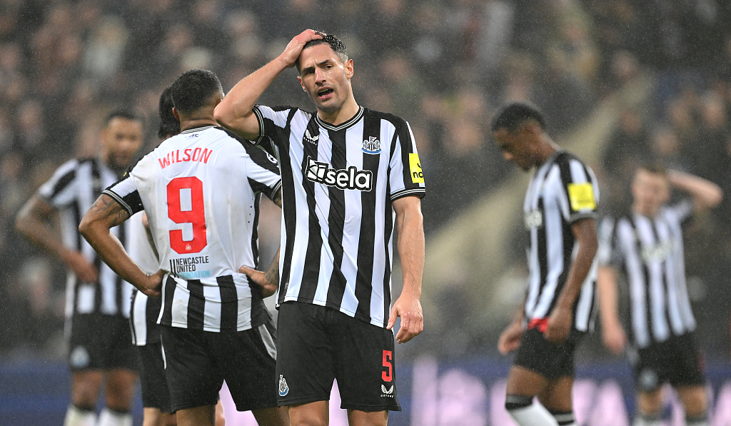 Players of Newcastle United look on after the 1-0 loss to Borussia Dortmund in the UEFA Champions League group game at St. James' Park in Newcastle, England, October 25, 2023. /CFP