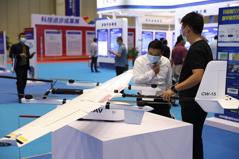 Remote sensing mapping drone with BDS at an expo in Zhengzhou, Henan Province, September 21, 2022. /CFP