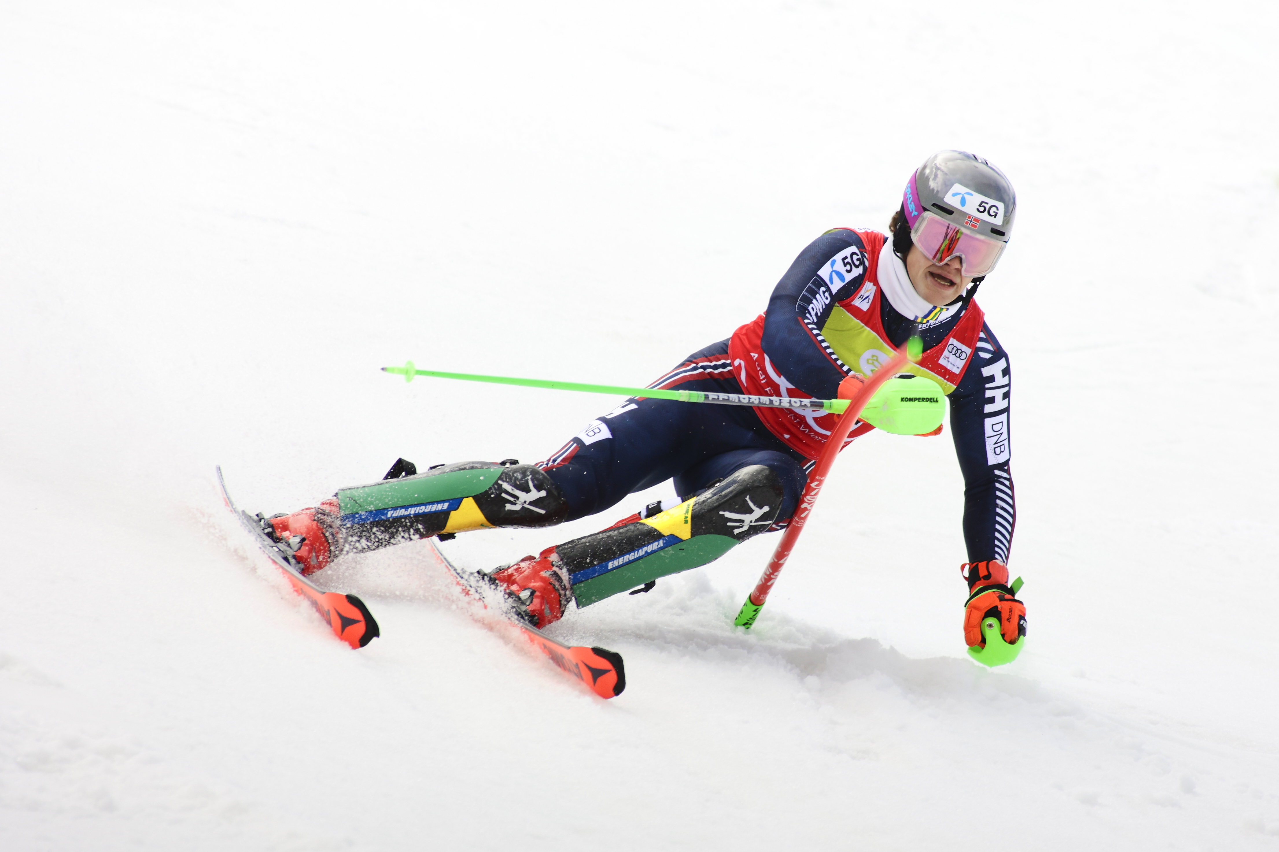 Lucas Braathen of Norway competes in the men's slalom event at the  International Ski Federation Alpine Ski World Cup in Soldeu, Andorra, March 19, 2023. /CFP