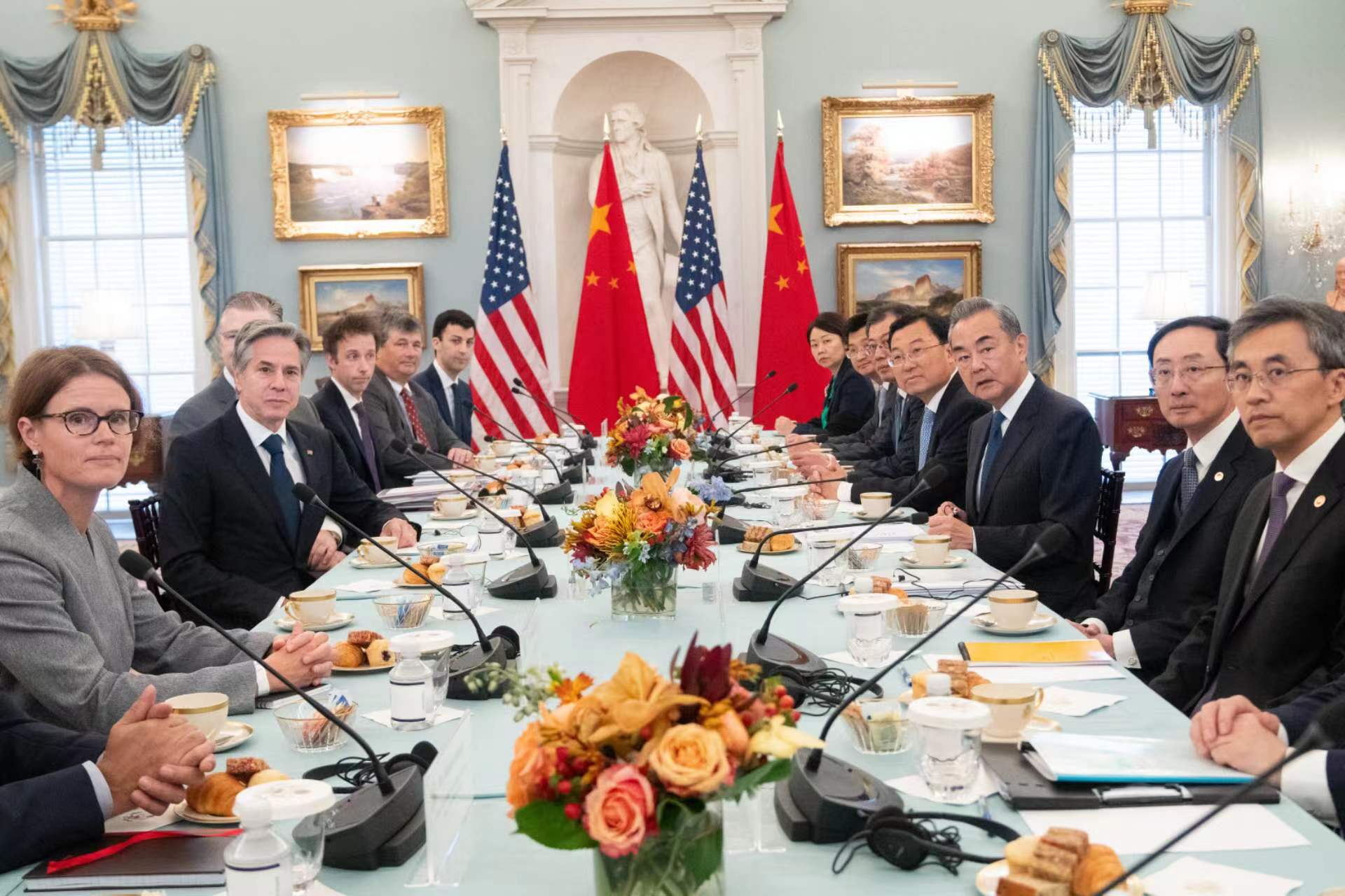 Wang Yi, a member of the Political Bureau of the Communist Party of China Central Committee and Chinese foreign minister, holds talks with U.S. Secretary of State Antony Blinken in Washington, D.C., the U.S. /Chinese Foreign Ministry