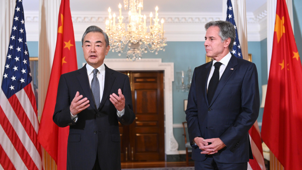 Wang Yi (L), a member of the Political Bureau of the Communist Party of China Central Committee and Chinese foreign minister, speaks to reporters alongside U.S. Secretary of State Antony Blinken in Washington D.C., U.S., October 26, 2023. /Chinese Foreign Ministry