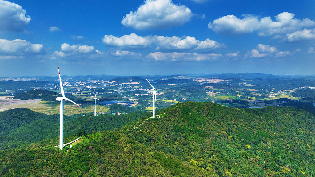 Wind power facilities in Dongyang Village in east China's Anhui Province, October 12, 2023. /CFP