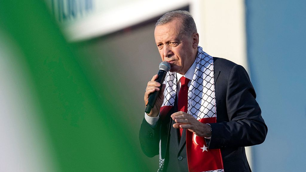 Turkish President Recep Tayyip Erdogan speaks during a pro-Palestinian rally held in Istanbul, Türkiye, October 28, 2023. /CFP