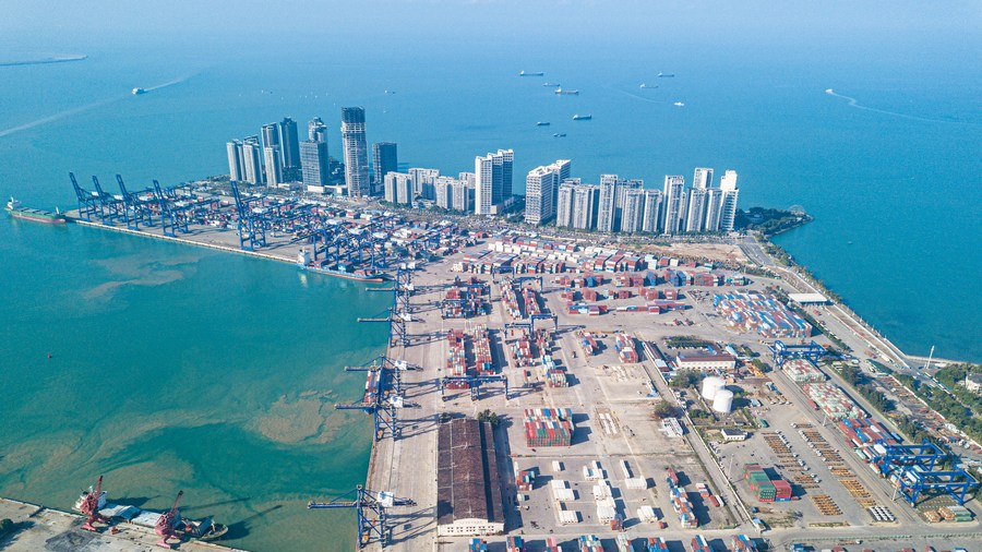 A view of the container terminal of Haikou Port in Haikou, south China's Hainan Province, January 13, 2023. /Xinhua