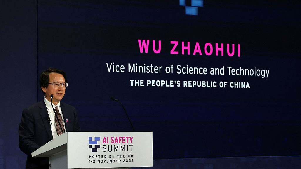 China's vice minister of science and technology Wu Zhaohui speaks at the AI Safety Summit at Bletchley Park in Bletchley, Britain, November 1, 2023. /CFP