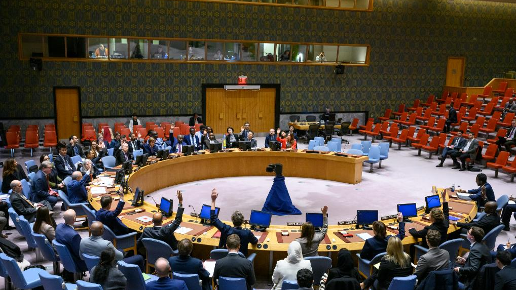 Representatives vote on a draft resolution during a UN Security Council meeting at the UN headquarters in New York, October 31, 2023. /Xinhua