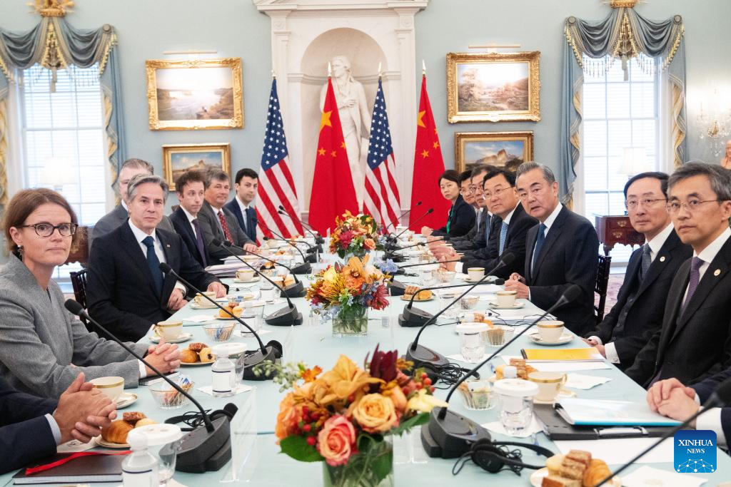 Wang Yi, a member of the Political Bureau of the Communist Party of China Central Committee and Chinese foreign minister, held two rounds of talks with U.S. Secretary of State Antony Blinken in Washington, D.C., U.S., October 26, 2023. /Xinhua
