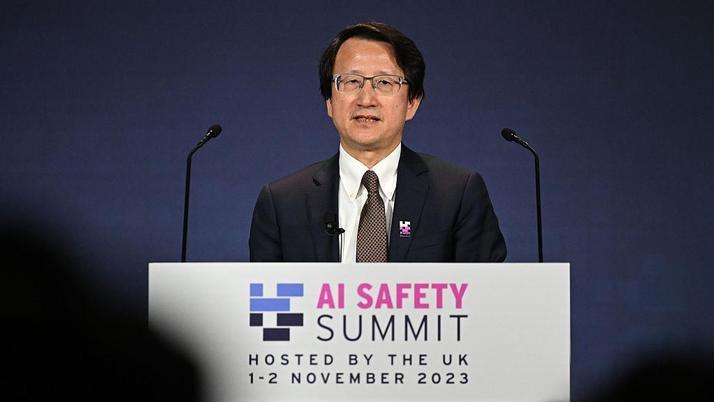 Wu Zhaohui, China's vice minister of science and technology, speaks at the AI Safety Summit at Bletchley Park in Bletchley, Britain, November 1, 2023. /CFP
